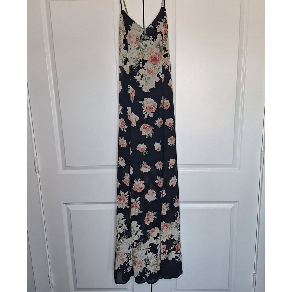 💙 Lulu's Rose Print Lightweight Maxi Dress Size M Preppy Romantic Slip Dress